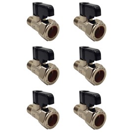 Aumix 15mm x 12mm Isolating Valve with Handle UK Compression Fittings Adaptor EN1254-2 for Kitchen Bathroom Mixer Taps with 3/8" Tails - 6 Pieces