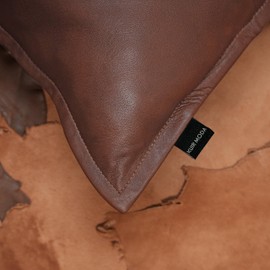 KUIRMODA Lambskin Leather Pillow Cover - Decorative Sofa Cushion Case - Throw Covers for Living Room & Bedroom, 22x22 Inches - SPN Brown Box Pack of 2