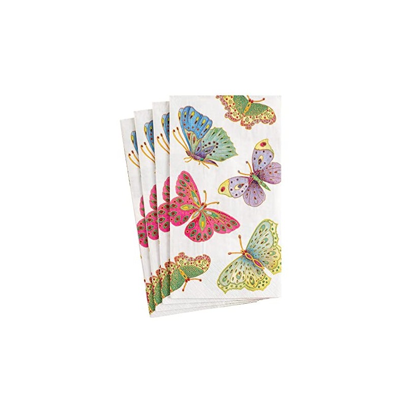 Caspari Jeweled Butterflies Guest Towel, Multicolor