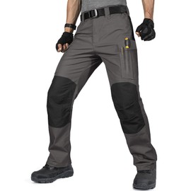 FREE SOLDIER Men's Water Resistant Pants Relaxed Fit Tactical Combat Army Cargo Work Pants with Multi Pocket (Grey Black 30W x 32L)