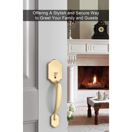 goldenwarm Gold Front Door Handle, Entry Door Handle and Reversible Handle Lever, Single Cylinder Front Door Handle Only, Front Door Entry Handleset, Entry Way Door Handle