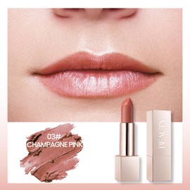 Beauty Searcher Metallic Shine Lipstick 3D Makeup for Woman Velvet Matte Lipsticks Moisturizing No-Stick Cup Lip Makeup, Long Lasting Waterproof Shine Lipstick(Champagne Pink)