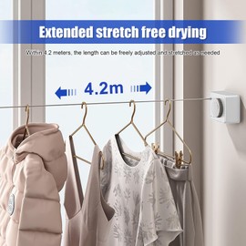 aichilra Indoor Clothes Line, Non-Sagging Retractable Washing Line, Heavy Duty Extendable Washing Line Wall Mounted Stainless Steel Line for Bathroom Hotel Style Clothesline-4.2M, White