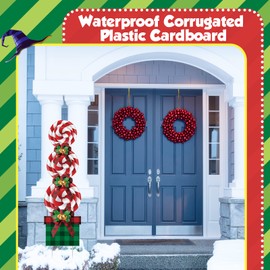 Christmas Candy Decorations Outdoor 50In Peppermint Xmas Yard Stakes Giant Holiday Decor Signs Red Plaid Bow Christmas Decor for Home Lawn Pathway Walkway Themed Party- Red White Green (4 Pieces)