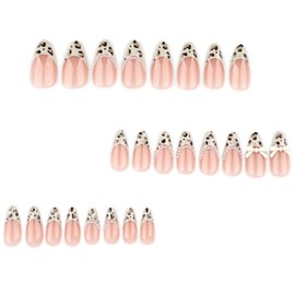 French Leopard Print Press On Nails Medium Almond Fake Nails French Tip Nail Press Ons With Pearl Bow Design Pink False Nails Leopard Print Tip Stick On Nails Glossy Acrylic Glue On Nail For Women