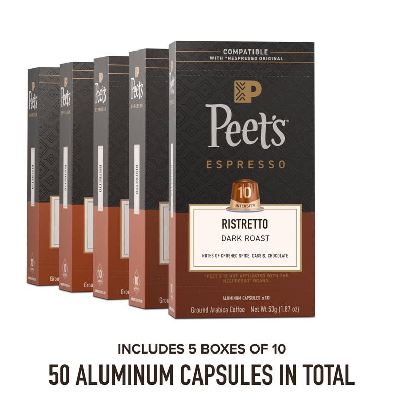 Peet's Coffee, Dark Roast Espresso Capsules, Compatible with Nespresso Original