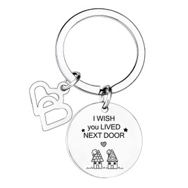 MADHAHEFU Best Friend Keychain I Wish You Lived Next Door Gifts Best Friend Keyring Birthday Gift For Best Friend Friendship Gift For Neighbor Him Her (I wish you lived next door)