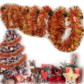 Christmas Tinsel Garland, Christmas Tree Decoration Garland, Shiny Christmas Tree Ornaments, Christmas Decoration Festive Christmas Tinsel, 4 Pieces x 2 m (Red)