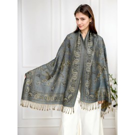 Achillea Reversible Festival Pashmina Rave Scarf Shawl Wrap (Steel Blue)