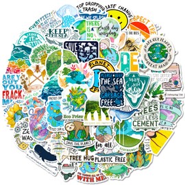 50 Eco-Friendly Nature Stickers Set | Green Stickers for Water Bottles, Laptops, Cars and More | Sustainable Waterproof Vinyl Stickers for Environmentally Conscious People