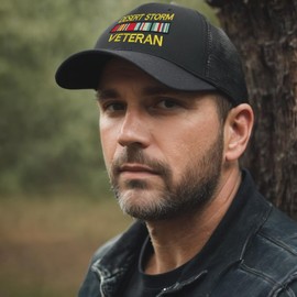 ALLNTRENDS Trucker Hat Desert Storm Veteran Cap Baseball Adjustable Military Embroidered Snapback (Navy Blue)