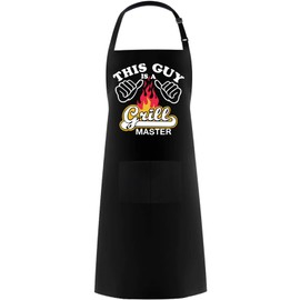 Hyzrz Funny Adjustable Aprons Baker Costume with Pocket Cook Grill BBQ Chef Apron Gifts for Fathers Mothers Day Birthday (This Guy Is A Grill Master, Black)