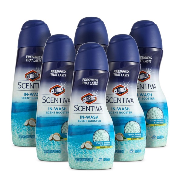 Clorox Scentiva Scent Booster Beads Laundry Freshener | Beautiful and Fresh Pacific Breeze & Coconut Scent | Easy to Use Laundry Beads Scent Booster | 9.7 Ounces (6 Pack)
