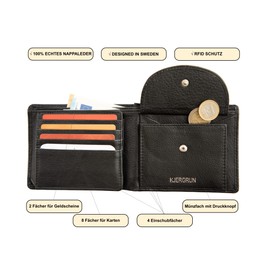 Kjergrun Men's Leather Wallet with Coin Compartment, RFID Protection, Wallet, Wallet, Gift for Men, Genuine Leather Wallet, black, Classic