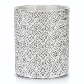 KOOV Kitchen Utensil Holder, Large Utensil Holders for Countertop, 6 x 7 Inches Ceramic Utensil Crock, Deep and Stable, Cooking Utensil Holder, Embossed Pattern, White