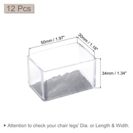 sourcing map Chair Leg Floor Protectors, 12Pcs Rectangle PVC & Felt Chair Leg Cover Caps for Hardwood Floors (Clear White, 30x50mm/ 1.18"x1.97")