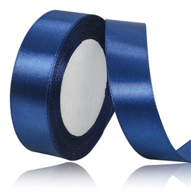 Dark Blue Satin Ribbon 1 Inch x 25 Yards, Solid Color Fabric Ribbon for Gift Wrapping, DIY Crafts, Hair Bows Making, Wreath, Wedding Party Decoration and Sewing Projects