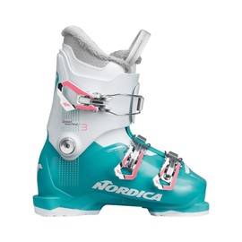 Nordica Junior Speedmachine J3 Ski Boots with Weight Adjuster | Durable Comfortable Warm Downhill Ski Boots for Children, LightBlue/White/Pink, Size: 25.5