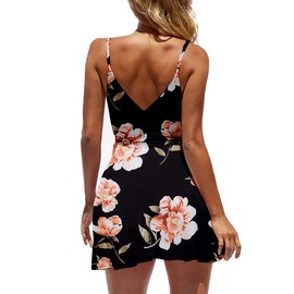 CASURESS Women Dress Summer V Neck Mini Floral Print Swing Dress Sleeveless Spaghetti Strap Skater Dresses with Belt (Small, Type 13, s)