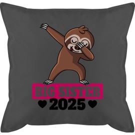 Cushion 50 x 50 cm - Big Sister - Big Sister 2024 with Sloth - Black/Fuchsia - 50 x 50 cm - Grey - sis Gift for Sisters Large Gifts for Large Names