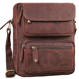 ROYALZ 'Florida' Men's Small Leather Vintage Look Shoulder Bag Men's Mini Messenger Bag Leather Bag, Ohio Brown