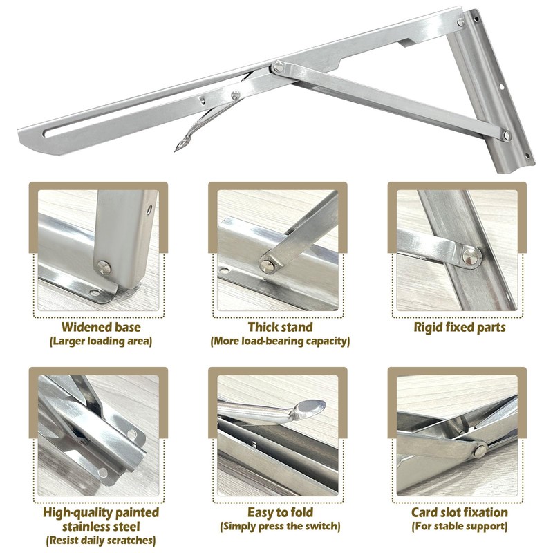 Folding Console Heavy Duty 250 mm, Pack of 2 Stainless