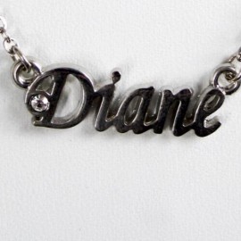 Stravina DIANE Name Silvertone Rhinestone 14.5" w 4.5" Multi Ring Ext Necklace