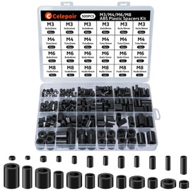Celepoir ABS Spacer Plastic Round, 24 Sizes, Black Spacer Sleeves M3 M4 M6 M8, Soling Washers Plastic, Spacers for Connecting Circuit Boards (500, M3 M4 M6 M8)