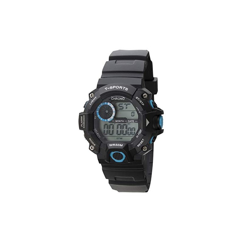 Klefer TS-D156-BL Digital Wristwatch, Waterproof, Multi-functional, Urethane Strap, Black, Dial