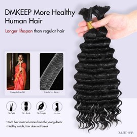 DMKEEP Top Grade Deep Wave Braiding Hair - 2 Bundles 100g, No Weft, Bulk Human Hair for Braiding Extensions - Jet Black, 18 Inch