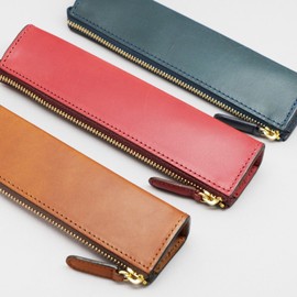 Slip-on Zipper Pencil Case S Rio Italian Leather Leather Navy IOL-2601