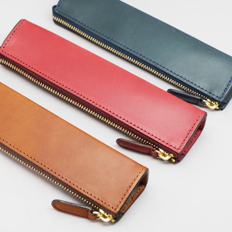 Slip-on Zipper Pencil Case S Rio Italian Leather Leather Navy