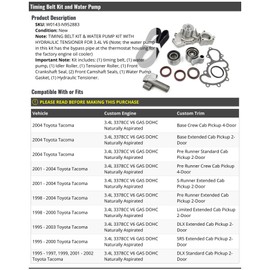 Marketplace Auto Parts Timing Belt Kit and Water Pump - Compatible with 1995-2004 Toyota Tacoma 3.4L V6