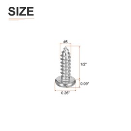 DTGN #6x1/2 Silver Screws - 50Pack - 304 Stainless Steel Pan Head Phillips Sheet Metal Screw Self-Tapping Screw Wood Screws