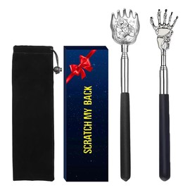 Unique 2 Pack Back Scratcher with Gift Bag - Premium Portable Metal Stainless Steel Telescoping Massage Tool - Gift for Men Women (Fix Style)