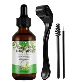 Rosmarin ätherisches Öl (60ml)+ Dermaroller 0,5mm für Haarwachstum, 100% reines ätherisches Rosmarinöl für Augenbrauen und Wimpern, nährt die Kopfhaut… (A)