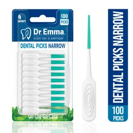Dr. Emma Dental Picks Narrow Space Mint Soft Rubberized Tooth Picks Tight Floss Pick Easy to Use Brush Picks for Teeth Cleaning and Gum Health 100Ct/Pack, 2 Pack(200Ct)