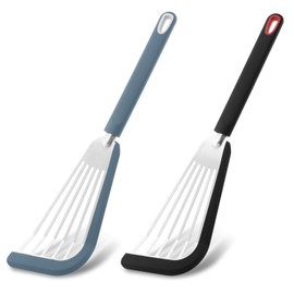Fish Spatula Turner Set of 2, Stainless Steel Slotted Spatulas Fish Spatulas with Silicone Edge for Nonstick Cookware, Flexible Kitchen Cooking Spatula Flipper for Fish, Egg, Pancake