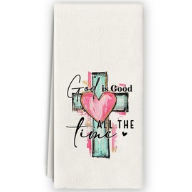 Bnzolyoia Christian Easter Kitchen Towels - Christian Gifts for Women, Easter Christian Kitchen Decor, Cross God is Good All The Time Hand Towels Dish Towels for Bathroom Kitchen 16x24 Inch