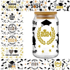 UV DTF Transfer Sticker, 10 Sheets Rub on Transfers Stickers for Crafting - DIY Waterproof Decals UV DTF Transfer Sticker for 16OZ Glass Cups (Graduation)