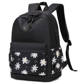 Black Backpack for School Teen Girls Backpacks Women Travel Laptop Back Pack Cute Floral Lightweight Todder Schoolbag Kids Bookbag Carry on Daypack