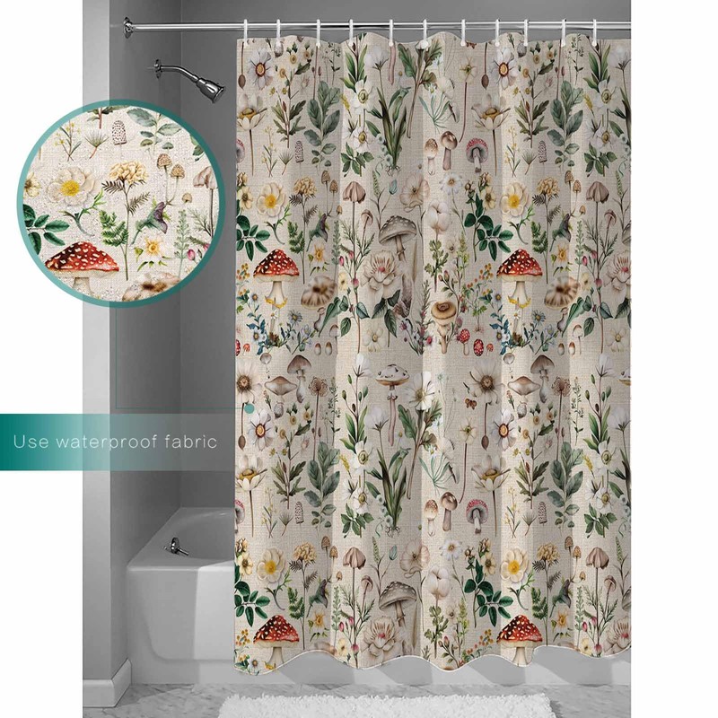 Anzona Spring Mushroom Botanical Waterproof Shower Curtains Set - Extra