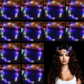 Pack of 12 LED Flower Headbands, Hair Wreath, Luminous Tiara Hair Accessories, LED Headband Girls, Luminous Flower Crowns