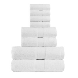 BY LORA Terry Bath Towel Hand Towel and Wash Cloth Plush Towel for Bath Shower - White Set of 8