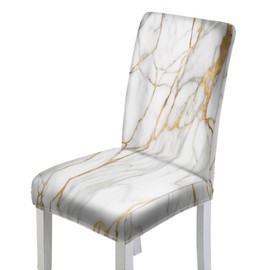 LIZIMI Marble Stretch Parson Chair Slipcovers Modern Abstract Foil Texture White Gold Marble Dining Seat Protectors Covers Chair Slipcovers for Dining Room Party 2 PCS