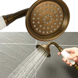 ENGA Vintage Hand-held Shower Rain Sprayer Telephone Shaped Brass Ceramic Shower Head with 59 Inch Hose for Bathroom (Retro Bronze)
