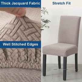 Hyper Cover Modern Jacquard Dining Chair Covers (Tan, 4 pcs) Thick Fabric, Stretch Fit, Covers for Dining Chairs