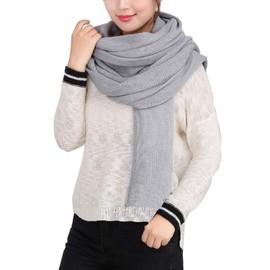 Wander Agio Women's Warm Long Shawl Winter Warm Large Scarf Pure Color Light Grey