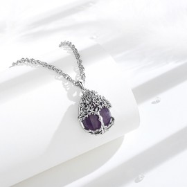 AEONSLOVE Tree of Life Necklace with Crystal, Tree of Life Moonstone Necklace for Women, Turquoise Amethyst Pendant, Obsidian Stone Chain, Healing Stones Jewellery, Copper copper amethyst