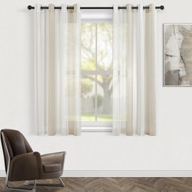 Topfinel Transparent Eyelet Curtains, Voile Curtains with Stripes, Decorative Curtain